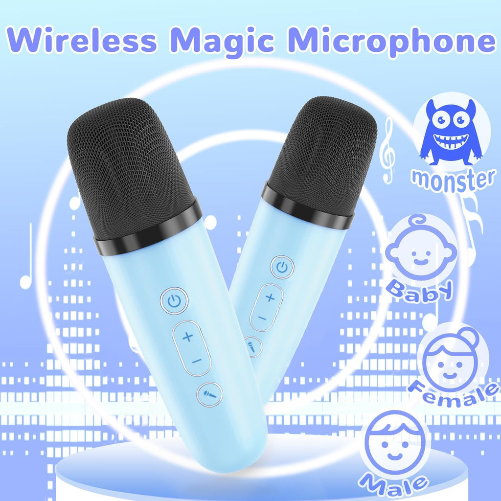 Mini Karaoke Machine for Kids Teen Adults - Toddler Toys Birthday Gift for Girls Boys Ages 3-12, Portable Bluetooth Speaker Set with 2 Wireless Microphones fits Family Fun Indoor Party Outdoor, Blue