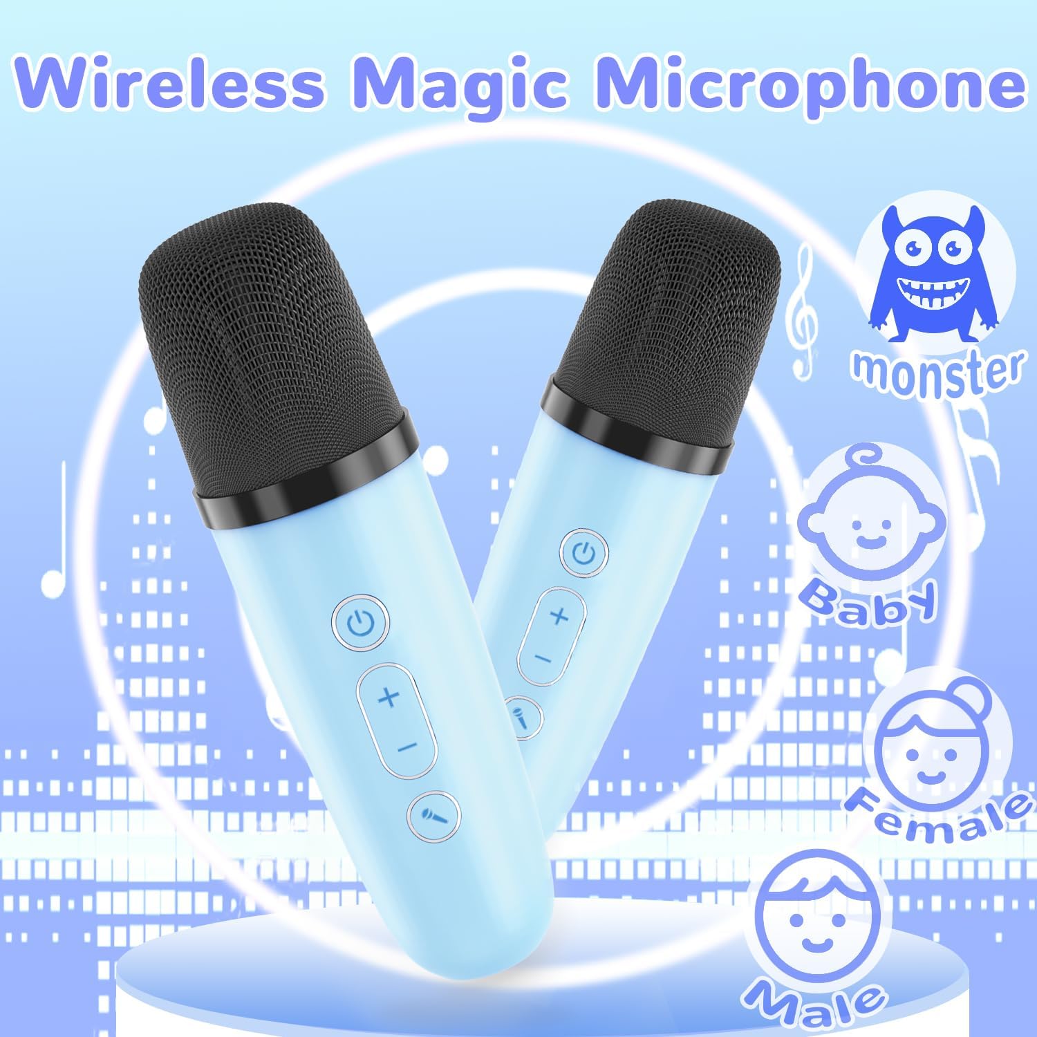 Mini Karaoke Machine for Kids Teen Adults - Toddler Toys Birthday Gift for Girls Boys Ages 3-12, Portable Bluetooth Speaker Set with 2 Wireless Microphones fits Family Fun Indoor Party Outdoor, Blue