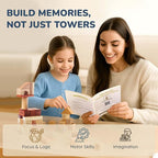 Hexagon Montessori Wooden Building Blocks – 86 Pieces FSC-Certified Beech | Alphabet & Number Blocks with Board Game, Storage Bag & 15-Challenge Guide | Stacking Toy for Kids Ages 3+