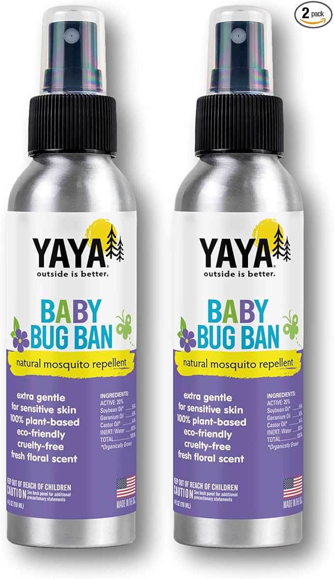 YAYA ORGANICS Baby Bug BAN – All-Natural, Proven Effective Repellent for Babies, Kids and Sensitive Skin (4 Ounce Spray, 2-Pack)