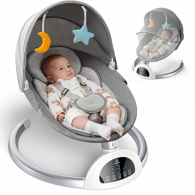 Electric Baby Swing and Portable Bluetooth Infants Swing with Music Speaker, 5 Sway Speeds, 3 Seat Positions, and Remote Control for Indoor Use Boy Girl