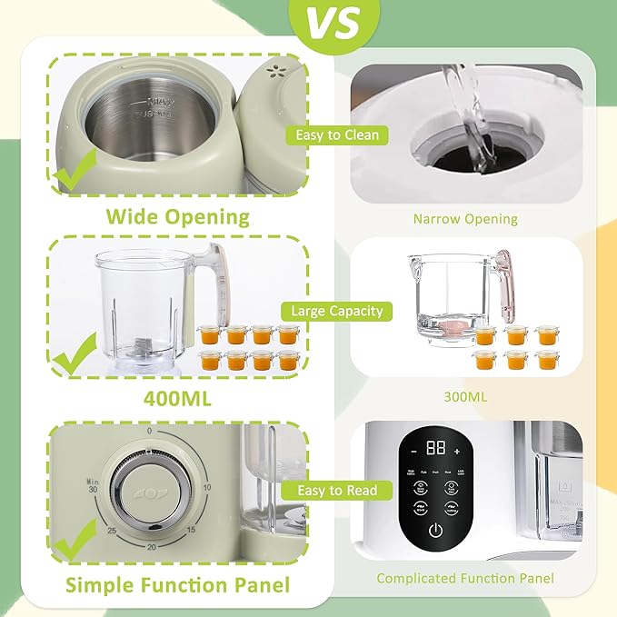 Baby Food Maker, 4 in 1 Baby Food Processor and Steamer, Puree Blender, Multifunctional Baby Puree Maker, Dishwasher Safe (Green)