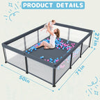 TOREVSIOR Foldable Baby Playpen with Mat, 50"×71" F oldable P laypen for Babies and Toddlers, Indoor & Outdoor Kids Safety Play Pen, Portable Play Yard, Foldable Baby Playpen with 50 Ocean Balls