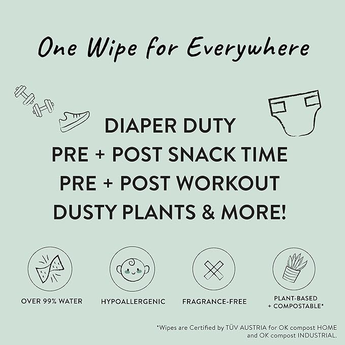 The Honest Company Clean Conscious Multi-Use Wipes | Hypoallergenic + Unscented for Sensitive Skin | Over 99% Water, Compostable, Plant Based, Baby Wipes | Rose Blossom, 60 Count
