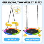 Hapfan 40" Saucer Tree Swing for Kids and Adults, Disc Round Swing for Kids Outdoor with Swivel, UV-Resistant Textilene Fabric, 700 lb Weight Capacity, 9.8 FT Hanging Straps, 2-Year Warranty (Rainbow)