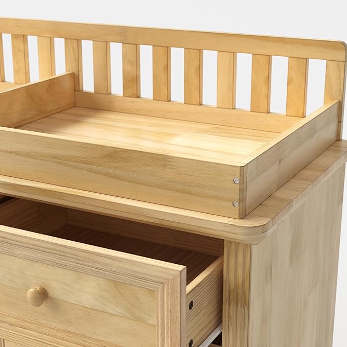 Homsee Baby Changing Table Dresser, 100% Solid Wood Infant Diaper Changing Station Combo, 12-Drawer Baby Nursery Dresser with Removable Tray for Children's Room Bedroom, Nature Color