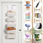 ANTIS'S HOME Over the Door Organizer Macrame Boho Nursery Storage with 5 Large Woven Pockets, Hanging Closet Basket for Bathroom or Nursery, Behind the Door Storage Organizer
