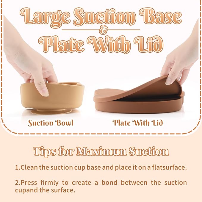 Silicone Baby Feeding Set 7 Pcs, Baby Led Weaning Supplies, Baby Feeding Supplies Set BPA Free, Baby Essentials for Newborn Gift Bear