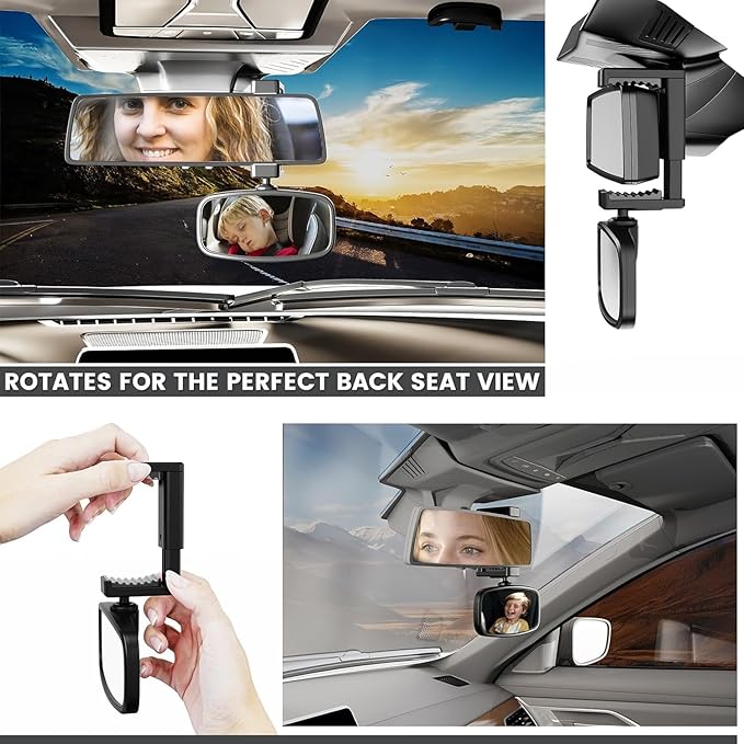 360-Degree Baby Car Mirror for Rear-Facing Seats,Kids Safety Mirrors with Tool-Free Installation,Kids Rear View Mirror BPA-Free Shatterproof & ASTM Certified (Adjustable 14"-22") (1 pack)