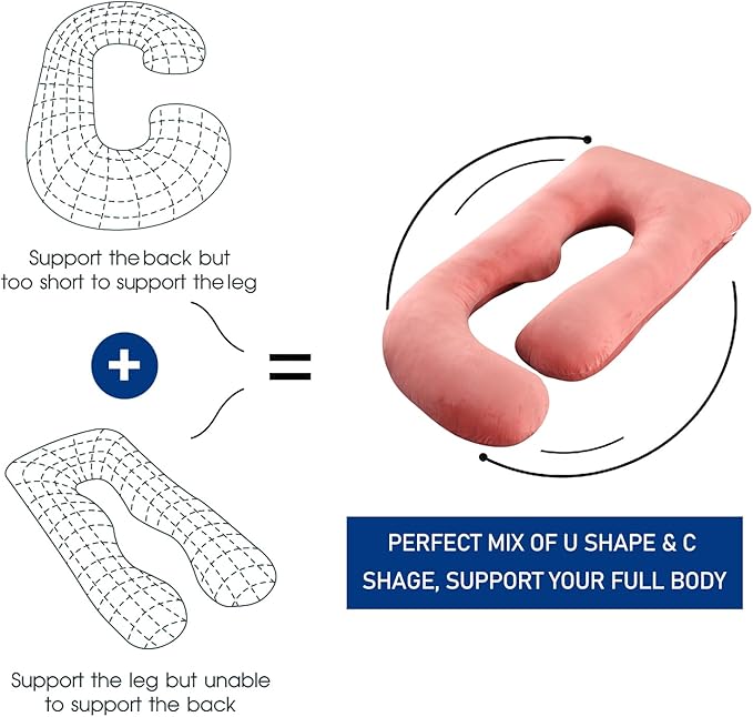 Pregnancy Pillows for Sleeping, U Shaped Full Body Maternity Pillow with Removable Cover - Support for Back, Legs, Belly, HIPS for Pregnant Women(Pink)