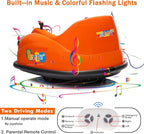 12V Bumper Car for Toddlers, Electric Toy Ride on Battery Car with Kids W/Parent Remote Control, 2-Speed, 360 Degree Spin, Music & LED Lights for Kids, Orange