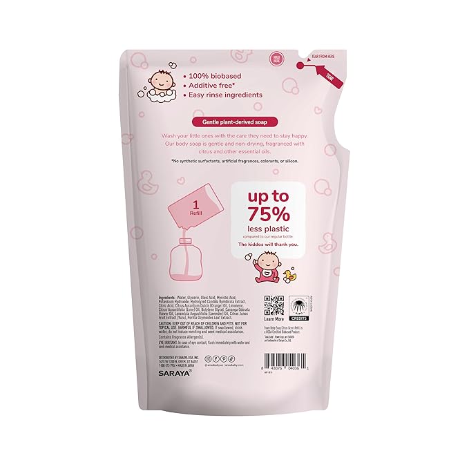 Arau Baby Foam Body Soap, Citrus Scent Refill, Natural Plant Based Foaming Body Wash for Babies, Infants and Toddlers, Gentle on Sensitive Skin, No Artificial Fragrance or Additives, 15.21 Fl Oz