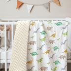 Dinosaur Baby Blankets for Boys, Newborn, Soft Nursery Minky Blankets with Muslin and Dotted Fleece Back 30x40 inches, Receiving Bed Quilt for Infants, Toddlers