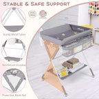 BABY JOY Portable Baby Changing Table, Foldable Diaper Changing Station with Wheels, Adjustable Height, Large Storage Rack, Trash Can, Mobile Nursery Organizer for Newborn Infant (Gray)