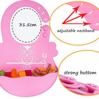 Silicone Baby Feeding Set,Baby Led Weaning Supplies Baby Silicone Suction plate and bowl set,Toddler Self Feeding Dish with Spoons Forks Sippy Cup And Adjustable Bib for 6+ Months-Pink