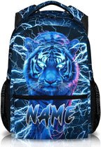 Boys School Backpack, Personalized Tiger Backpacks with Name for Kids Kindergarten Primary Senior Middle, 17 Inch Durable Personalized Cool Lightning Bookbag for School