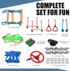 Slsy 60FT Ninja Warrior Obstacle Course with 10 Obstacles, Ninja Slackline Kit for Kids, Durable Playset Equipment for Boys & Girls with Monkey Bar, Swing, Climbing Ladder & Net