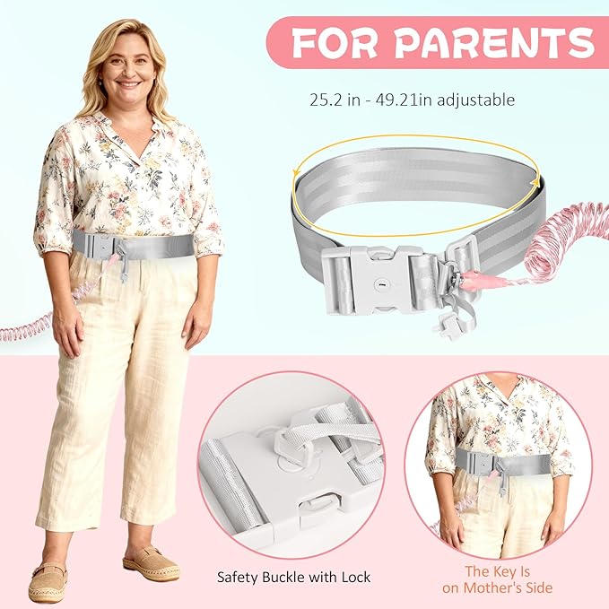 JXM Safety Waist Harness for Active Child, Hands Free Walking Leash with Lock for Autism, Secure Waist Belt for Special Needs, ADHD, Autistic Kids, Adjustable Elopement Tether with Key (Plus Size)