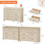WAMPAT Set of 2 Kids Dresser with 12 Drawers, 2-in-1 Baby Dresser for Bedroom & Kids Room, Rustic Chests & Dressers Wooden Closet Organizer for Children's Bedroom, Beige