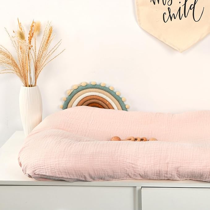 Hooyax Baby Lounger Cover 2 Pack - 100% Muslin Cotton Newborn Lounger Pillow Covers Only, Soft Breathable Infant Lounger Cover with Reinforced Stitching, Fits Most Standard Baby Loungers (Pink Floral)