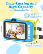 Kids Camera, 48MP 1080P Digital Camera for Kids with 3.5 Inch Big Screen, 10X Zoom, Selfie & Video, 32GB SD Card, 1200mAh Battery, Christmas Birthday Gifts for Boys Girls Ages 3-12 (Blue)