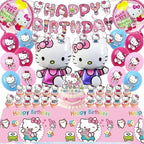 49Pcs - Kitty Birthday Party Decorations Set, Pink Theme with Banner, Balloons, Tablecloth, Cake Toppers.