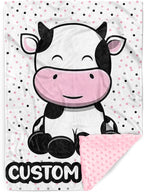 Personalized Baby Blankets for Girls, Custom Name Cow Pattern Baby Blanket, Soft Minky Dot Blanket for Newborns and Toddlers, Ideal for Baby Showers Christmas Brithday Gifts