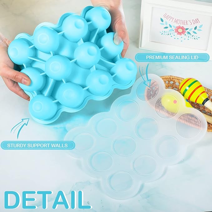 3 Pcs Baby Food Storage Container 12 Cup Silicone Baby Food Freezer Tray with Lid Stackable Reusable Silicone Baby Food Freezer Storage Tray for Food Vegetable Fruit Puree and Breast Milk (Blue)