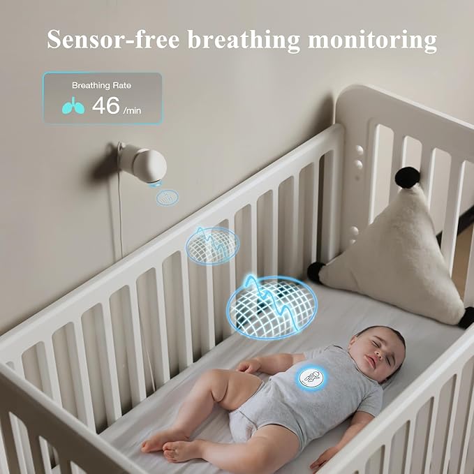 Sense-U AI 2.5K PTZ Baby Camera Monitor with Sensor-Free Sleep Breathing Movement Detection, Smart Security Indoor Video Camera with Background Audio, Cry Detection, No Monthly Fee, for Peace of Mind