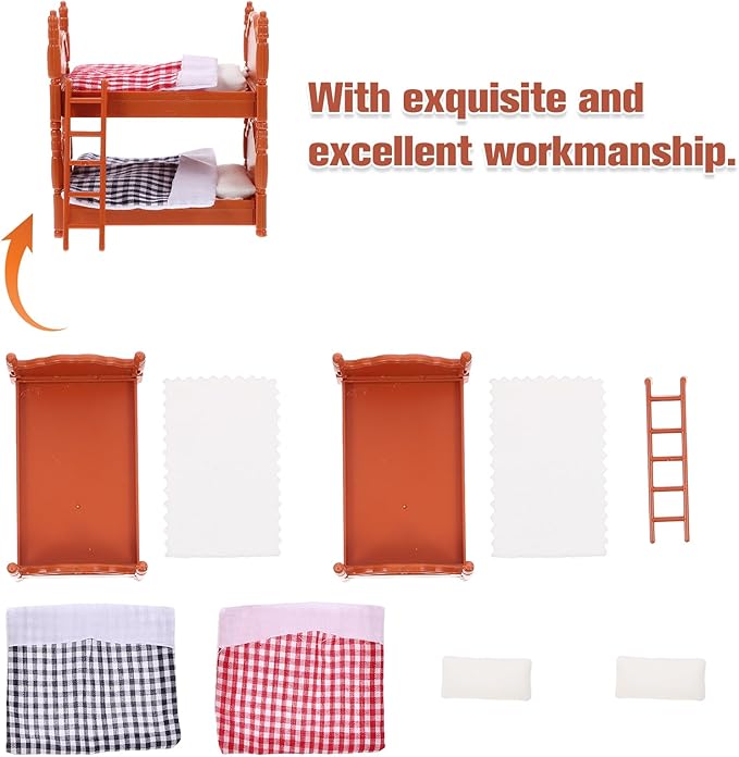 DOITOOL Wooden Doll Bunk Bed, Doll House Furniture Dollhouse Decoration Accessories Simulation Dollhouse Miniature Bunk Bed DIY Dolls Beds with Ladder