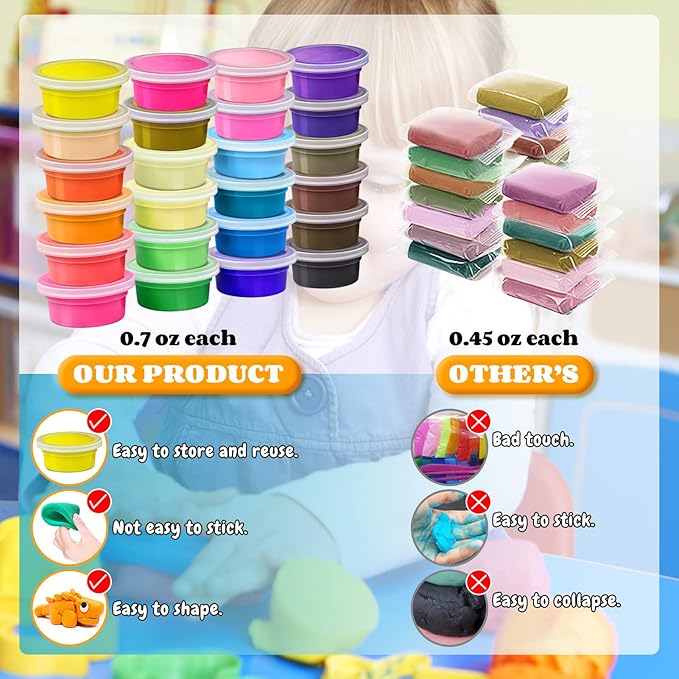 Modeling Clay Kit - 24 Colors Air Dry Clay DIY Molding Clay with Tools, Kids Art Crafts Gift for Boys & Girls Age 3-12 Year Olds