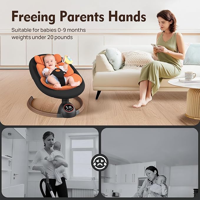 Baby Swings for Infants, Electric Baby Swing with Bluetooth and Preset Melodies, Portable Infant Swing for Indoor & Outdoor Use, 5 Speeds