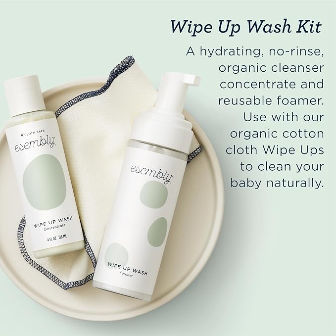 Esembly Skincare Kit, Baby Arrival Gift Set with Organic Diaper Creams, Reusable Organic Cotton Wipes and Wipe Cleanser with Foamer - Mama and Baby Essentials for Cloth Diapering