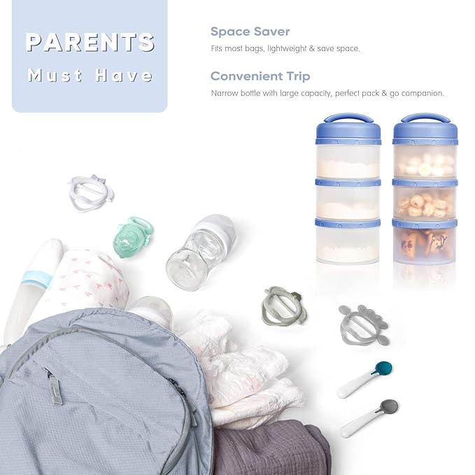 Termichy Stackable Formula Dispenser Portable Milk Powder Container, 2 Pack, Blue