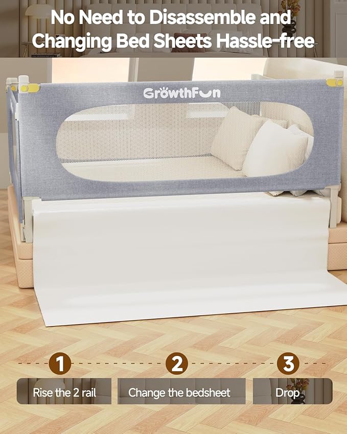 3-Piece Queen Size Bed Rail for Toddlers, Baby Bed Rail Guard with Height Adjustable, Kids Safety Toddler Bed Rail for Queen Size Bed (78.7"x78.7"x59"- Grey).