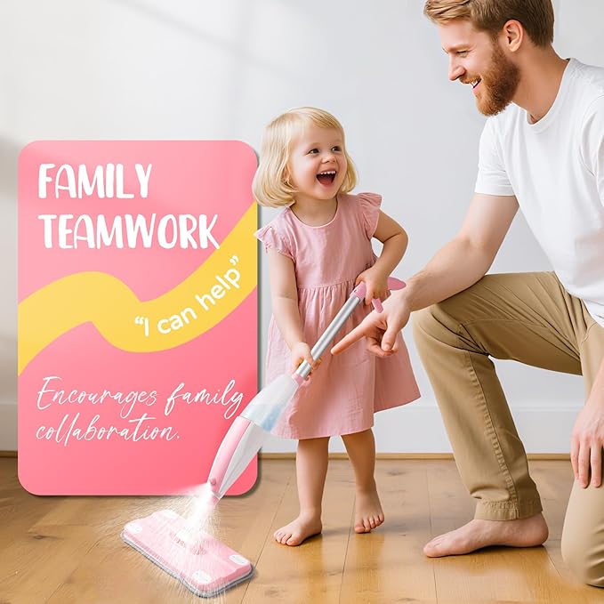 Pink Mini Spray Mop for Toddler-Girls Montessori Cleaning Toy That Real Spray Water,Pretend Playhouse Essentials for Girls Ages 3-8,Toddler Educational Housekeeping Set