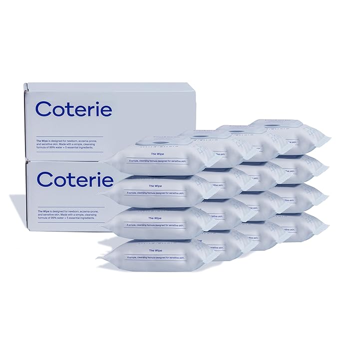 Coterie Baby Travel Size Wipes for Sensitive Skin, Plant-Based and Plastic-Free Fibers, 99% Water, Hypoallergenic, pH Balanced, Unscented, Clean and Gentle Baby Essentials, 16 Travel Packs, 288 Count