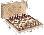 Amerous Chess Set, 12"x12" Folding Wooden Standard Travel International Chess Board Game Set with Magnetic Crafted Pieces For 2 Players