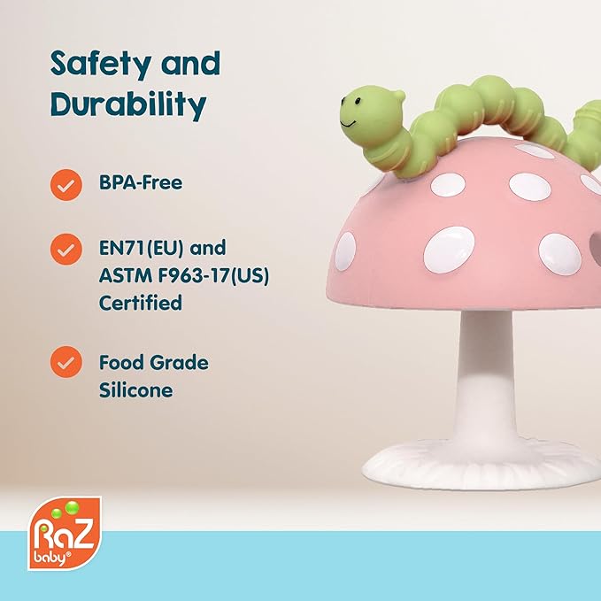 RaZbaby Chompy Grip Teether for Infant & Baby 3M+ Silicone Teething Toy with Suction Base and Multi-Texture Design for Teething Relief - Soothes Sore Gums & Easy-to-Hold Teether, BPA Free - Blue