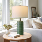 PoKat 23" Dark Green Ceramic Table Lamps Set of 2, Modern Table Lamps for Living Room, Farmhouse Lamps for Bedroom Night Stands, Traditional Nightstand Desk Decor Lamps