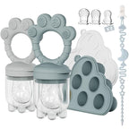 2 Pack Baby Fruit Food Feeder+Breastmilk Popsicle Molds,Baby Teethers,BPA Free,3 Sizes,2mm Fine Holes to Prevent Choking,Perfect for Teething Relief & Infant Solid Food Introduction,3 M+ (Ether/Grey)