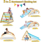 9-in-1 Climbing Triangle Set with Detachable Wooden Climbing Arch for Rocking Horse and Climbing, Indoor Triangle Jungle Playground Gym for Toddlers