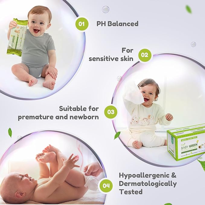 Yugi Green Baby Wipes – Unscented, Compostable, Biodegradable, Plant-Based, Fragrance-Free, for Sensitive Skin & Babies – 24 Packs of 72 (1728Count)