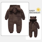 Baby Fleece Jumpsuits Infant Bear Ear Snowsuit Newborn Hooded Romper Warm Coat