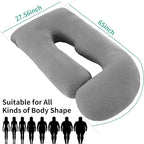 U-Shaped Pregnancy Pillow for Sleeping, Full Body Support for Back, HIPS & Belly -65 Inch Maternity Pillow with Machine Washable Cover | Maternity Essential (Jersey Knit Cotton Gray- 65inch)