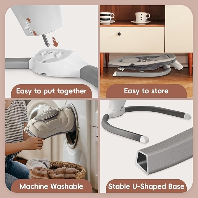 AMKE Baby Swing for Infants with Spacious & Breathable Mesh Seat - 5-Point Harness, Portable Swing Rocker, 5 Sway Speeds & 3 Timer, 12 Lullabies for Newborn Max 20 Lbs