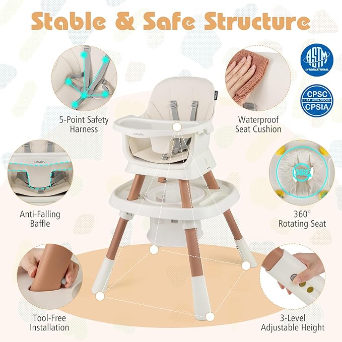 HONEY JOY 16-in-1 Baby High Chair, Convertible Highchair for Babies and Toddlers/Booster Seat/Activity Center with Toys, Building Block Table & Stool, Safety Harness, Removable Cushion & Tray (White)