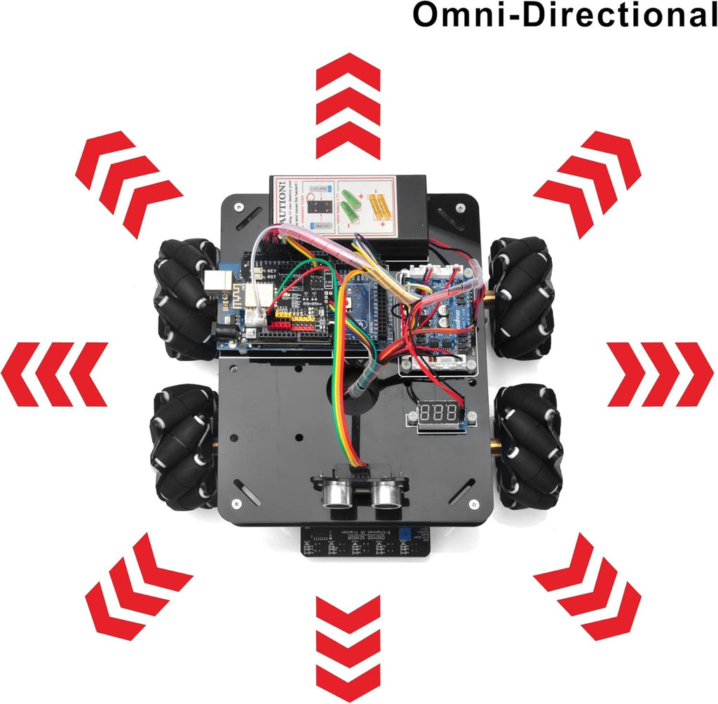 Omni-directinal Mecanum Wheels Robotic Car Kit for Arduino Mega2560 Metal Chassis DC Motor DIY STEM Remote Controlled Educational Mechanical DIY Coding for Teens Adult