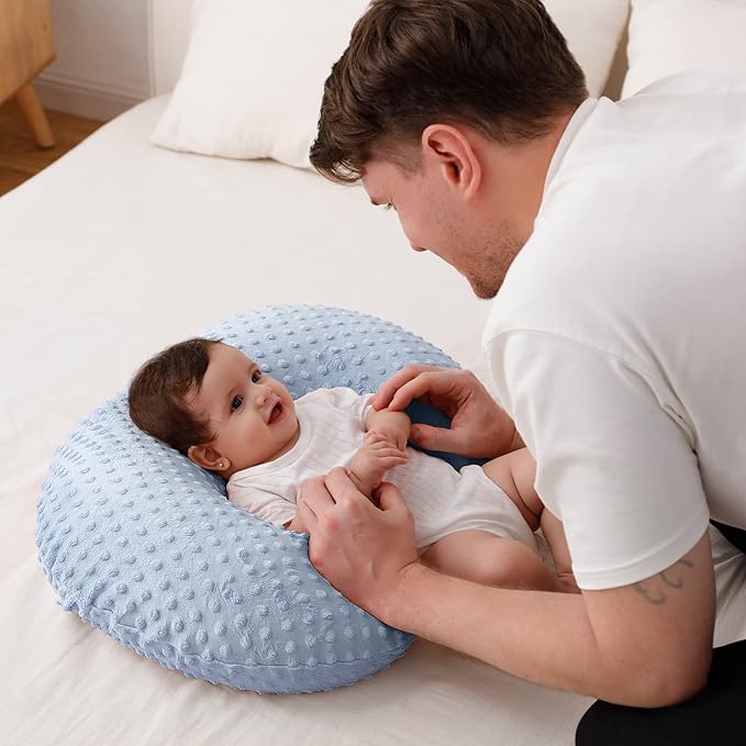 Baby Nursing Pillow and Body Positioner with Premium Slipcover for Breastfeeding for Baby Boys and Girls, Feeding Pillow with Breathable Comfortable Pillowcase (Blue)