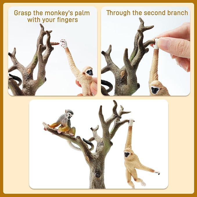 Toymany 15PCS Monkey Primates Figurines, Plastic Jungle Animals Set Included Tree Monkey Ape Tree Chimpanzee Gorilla Orangutan Toys for Kid Todllers